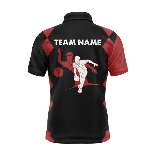 Men Bowling Polo Shirt Personalized Name, Red&Black Bowler Team Jersey for Bowling Lovers NBP22