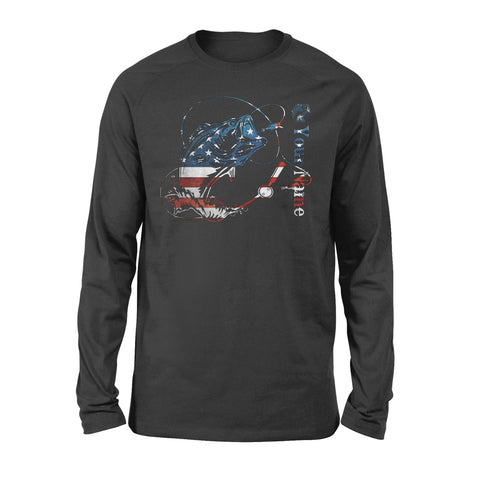 US Bass Fishing American Flag 4th July Custom name Long Sleeve D02 NQS1248