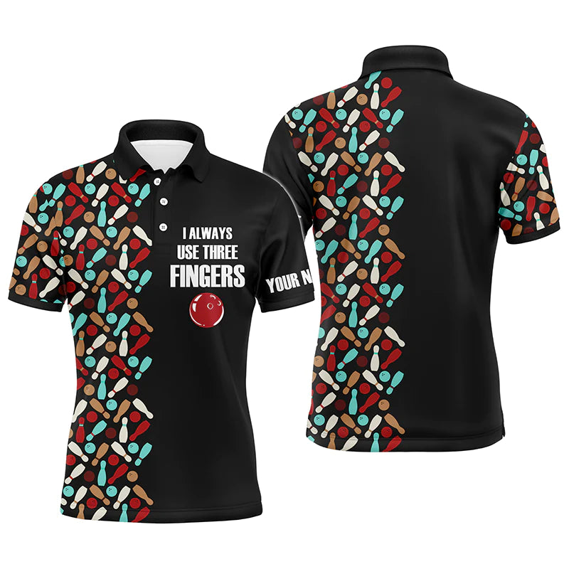 Funny Men Bowling Polo Shirt Personalized Short Sleeve Polo for Men Bowlers Aways Use Three Fingers NBP57