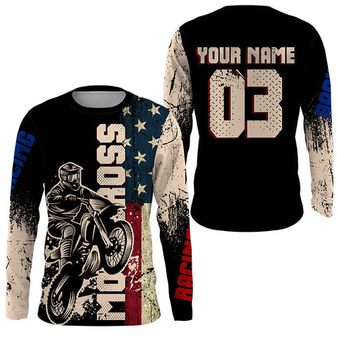 American Personalized Motocross Jersey UPF30+ MX Racing Shirt Dirt Bike Patriotic Off-road NMS1189