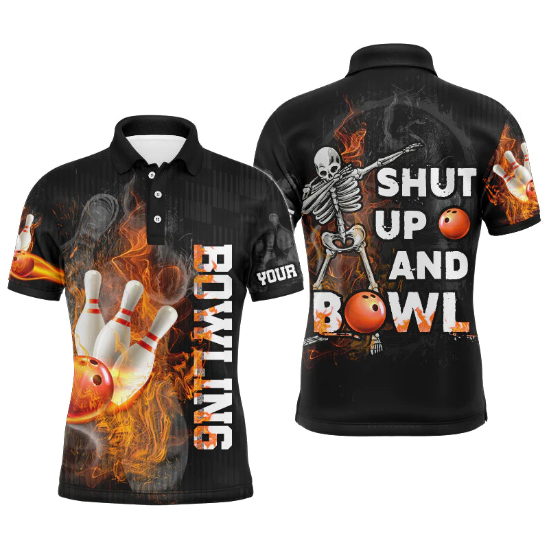 Funny Men Bowling Polo Shirt, Personalized Skull Bowlers Jersey Shut Up and Bowl NBP67