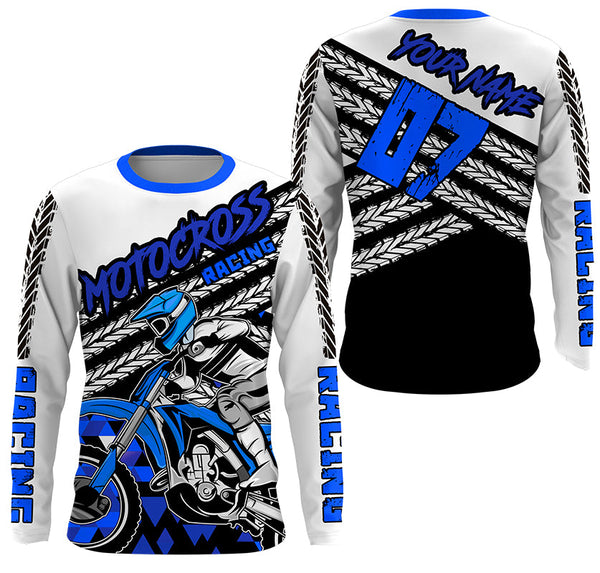 Personalized blue motocross kid men women jersey UPF30+ extreme off-road motorcycle shirt biker PDT414