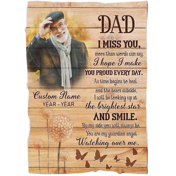 Dad Memorial Blanket - Dad I Miss You| Dad Remembrance, In Heaven Father Memorial| Sympathy Gift for Loss of Father, In Memory| N1615