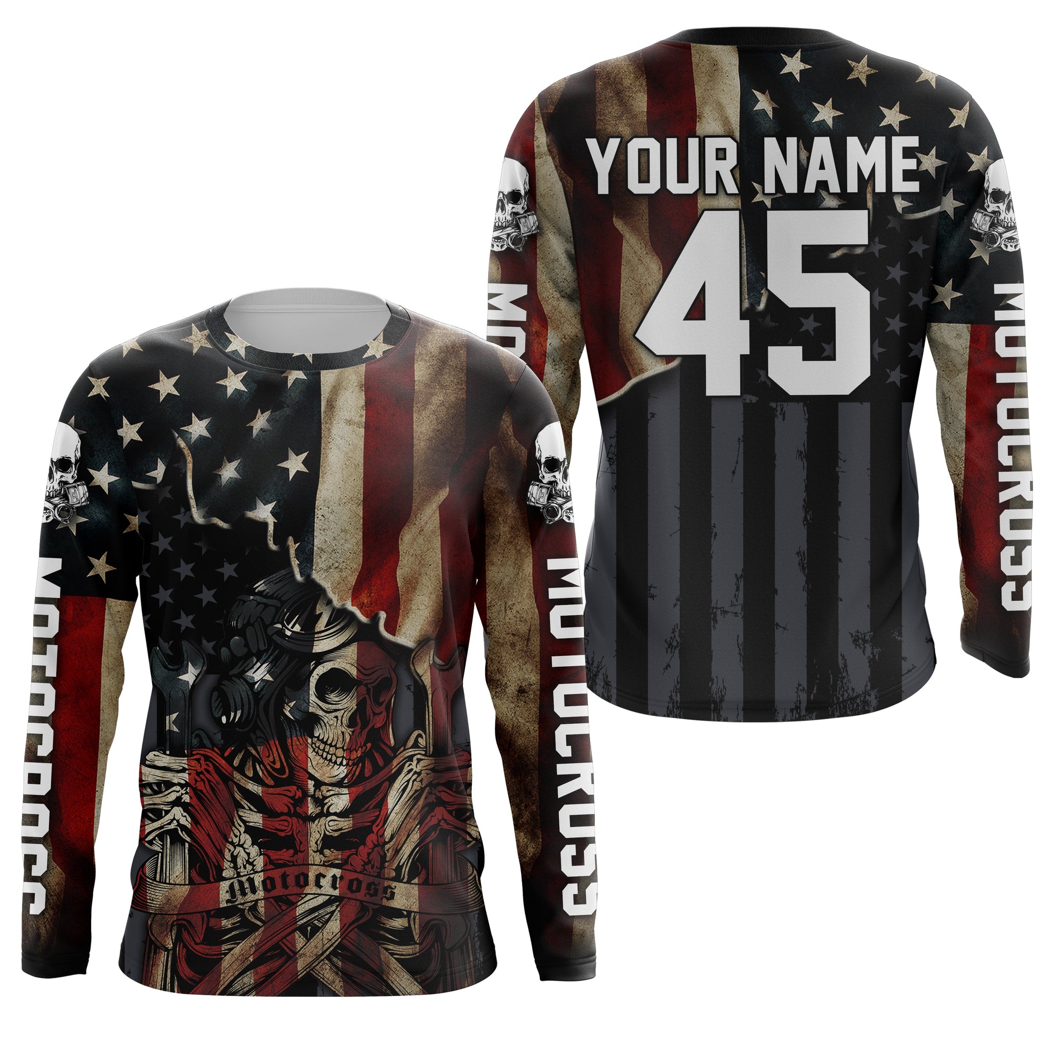 Patriotic Motocross jersey custom name number UPF30+ American flag adult&kid MX racing motorcycle NMS958