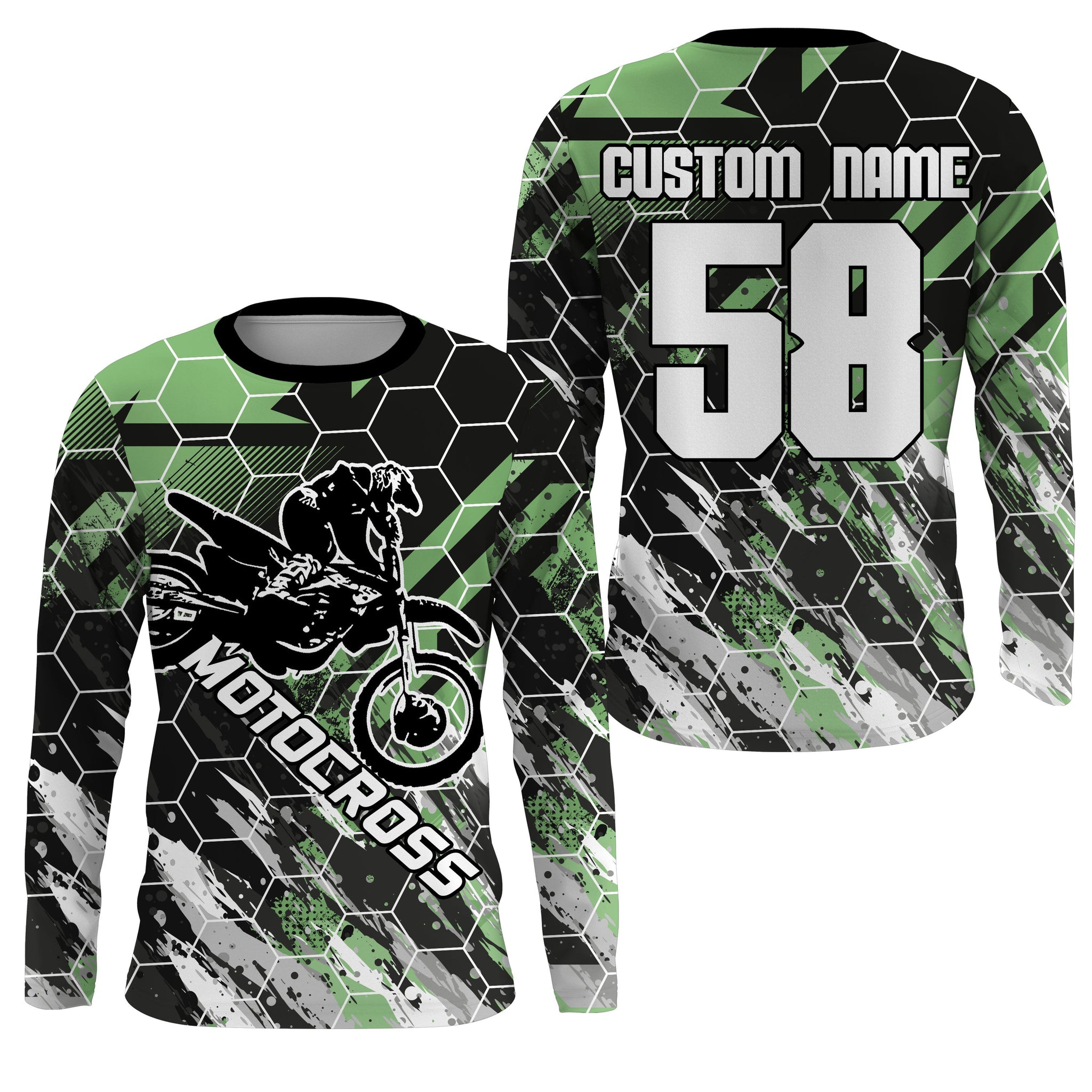 Custom motocross jersey UPF30+ kid mens womens green dirt bike racing off-road motorcycle racewear NMS951