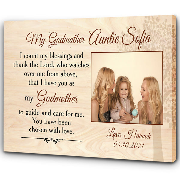 Personalized Canvas for Godmother with Picture| Sentimental Baptism Gift Christening Gift for Godmother from Godchild| Thank You Gift for Godmother| Godmother Godchild Wall Art| JC733