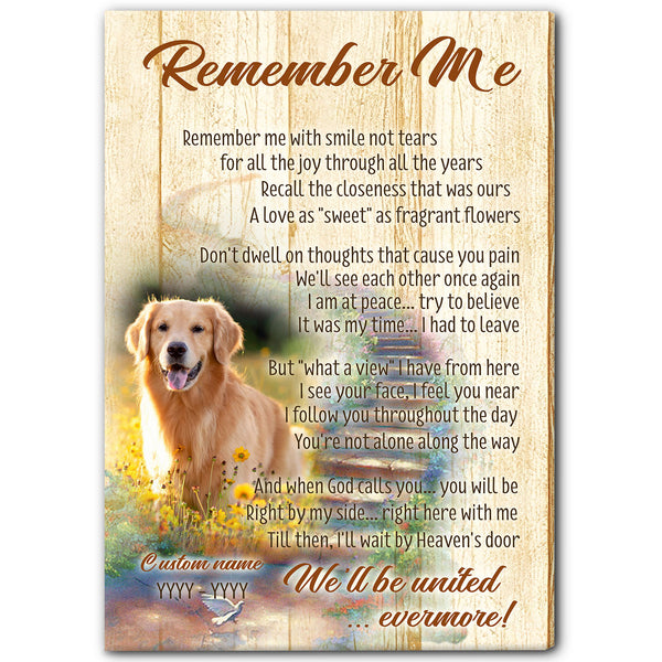 Personalized Dog Memorial Wall Art| Remember Me| Dog Remembrance Canvas, Dog Memorial Gift| Sympathy Gift for Loss of Dog, Dog Owner, Pet Owner| In Loving Memory of Dog|JCD794