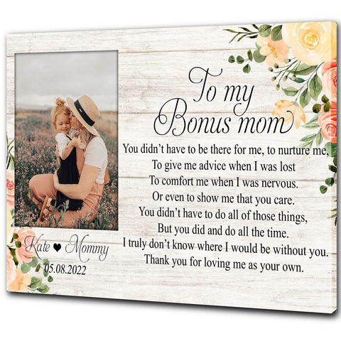 Canvas for Bonus Mom| Step Mom Gift Bonus Mom Wall Art, Present for Stepmom for Mother's Day, Christmas, Birthday, Gift for Bonus Mother Canvas, Mothers Day Gift Floral| AP570