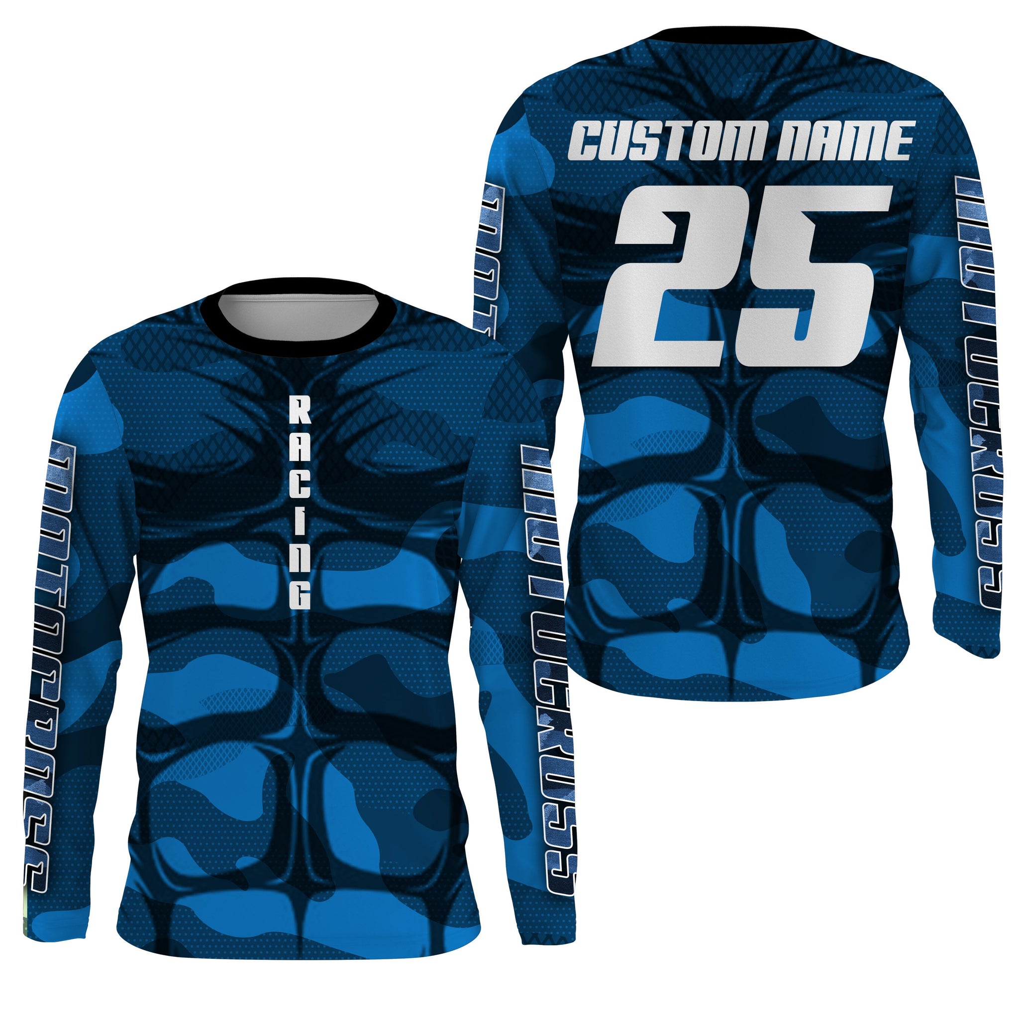 Custom motocross jersey blue muscle UPF30+ kid men women MX racing dirt bike off-road motorcycle NMS991