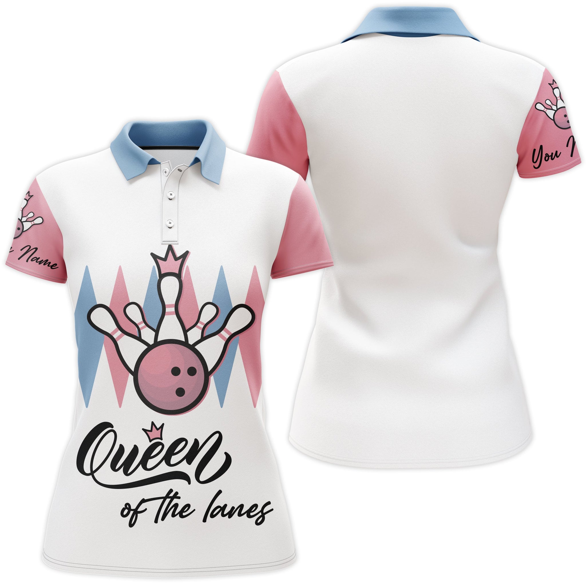 Personalized Women Bowling Polo Shirt, Queen of The Lanes, Short Sleeve Female Bowlers Jersey NBP30