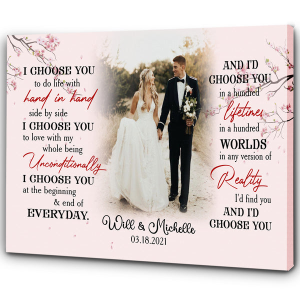 Personalized Gift For Him for Her| I Choose You  Canvas| Long Distance Relationship Gifts|  Best Anniversary Canvas for Him| Wedding  Gifts Ideas| Cherry Blossom Canvas CP204 Myhifu