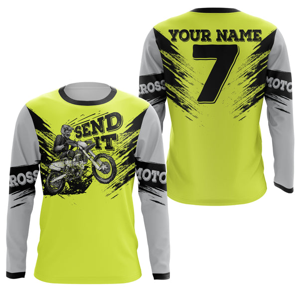 Custom dirt bike jersey Send It green UPF30+ men women kid motocross racewear off-road motorcycle NMS971