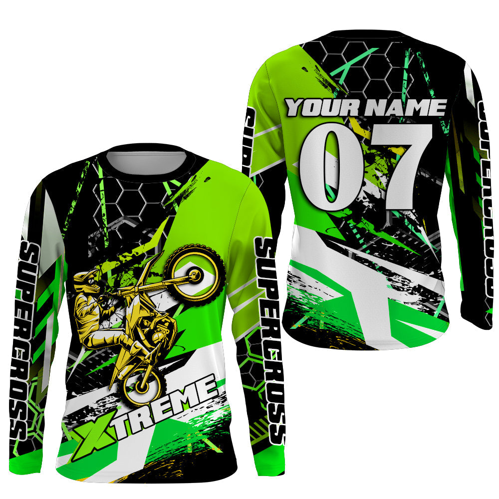 Custom Supercross Jersey UPF30+ Youth Men Women Xtreme Green Dirt Bike Shirt Racing NMS1352