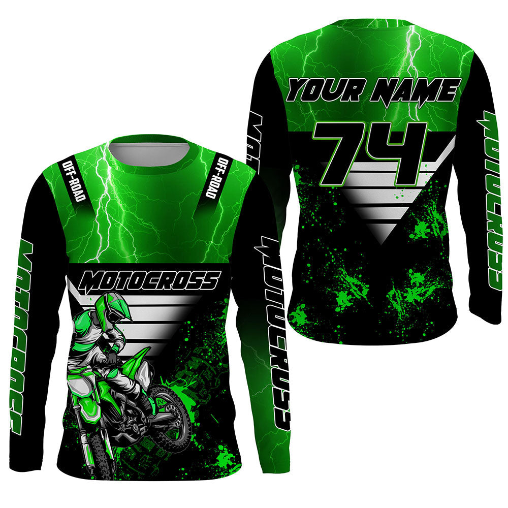 Custom Dirt Bike Jersey Kid Adult UPF30+ Green Motocross Off-Road Shirt MX Racing PDT457