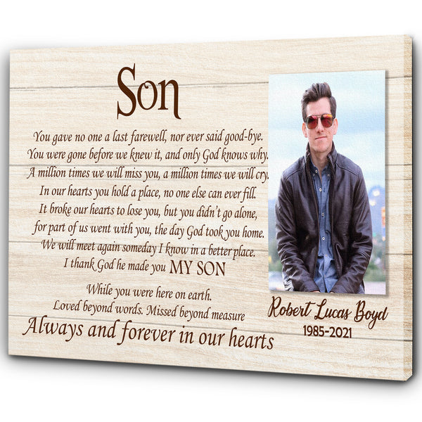 Son Remembrance Canvas - Personalized Son Memorial Gift Sympathy Gift for Loss of Son In Loving Memory of Son In Heaven Son Bereavement Son Remembrance Keepsake Gift - JC750