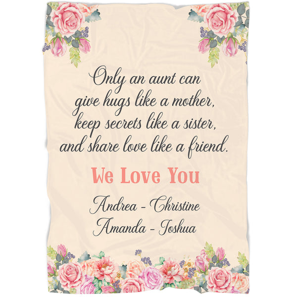 Personalized Blanket for Aunt| Auntie We Love You Floral Blanket| Aunt Fleece Blanket Sentimetal Gift for Aunt from Nephew Niece| Aunt Gift for Christmas, Birthday, Mother's Day| JB212