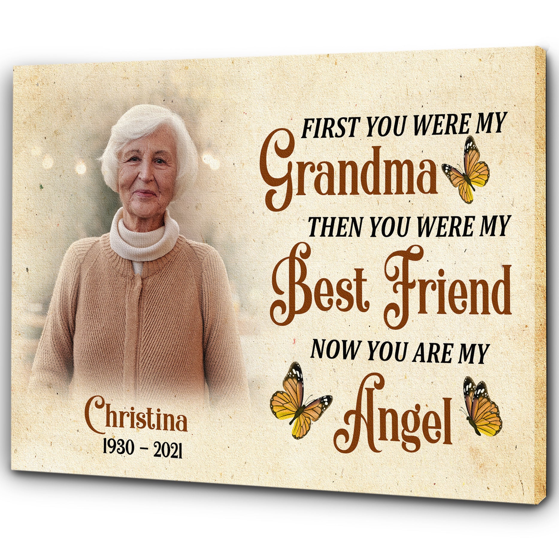 Grandma Remembrance - Personalized Memorial Canvas| In Memory of Grandma, Angel Grandma in Heaven Sympathy Canvas, Memorial Gift for Loss of Grandmother, Bereavement Gift| N2336