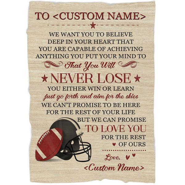 Grandson Football Blanket - To My Grandson You Will Never Lose Courage Fleece Throw from Grandma, Gift for American Football Boy| T912