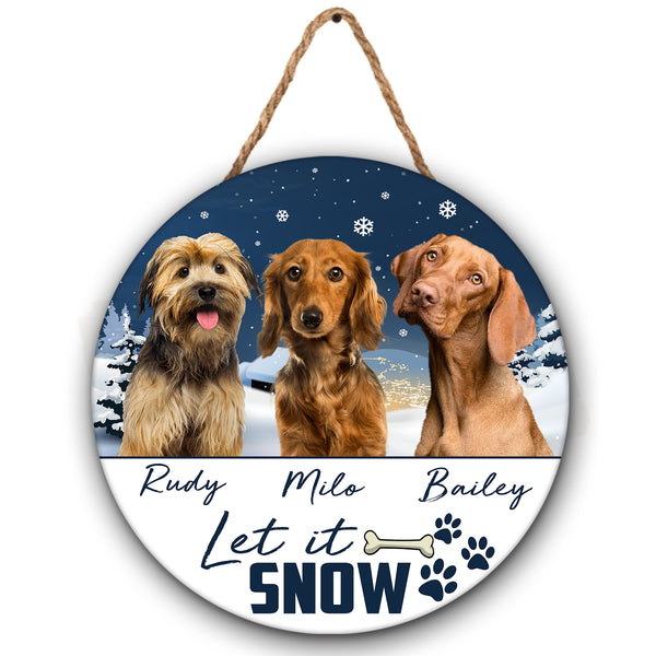 Let It Snow - Personalized Christmas Wooden Door Hanger for Dog Owners, Custom Dog Welcome Sign, X-mas Dog Sign Decor| NDH07