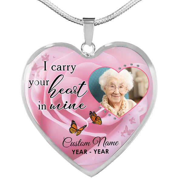 Personalized memorial necklace with picture| I carry your heart| Rememberance jewelry gift for loss NNT32