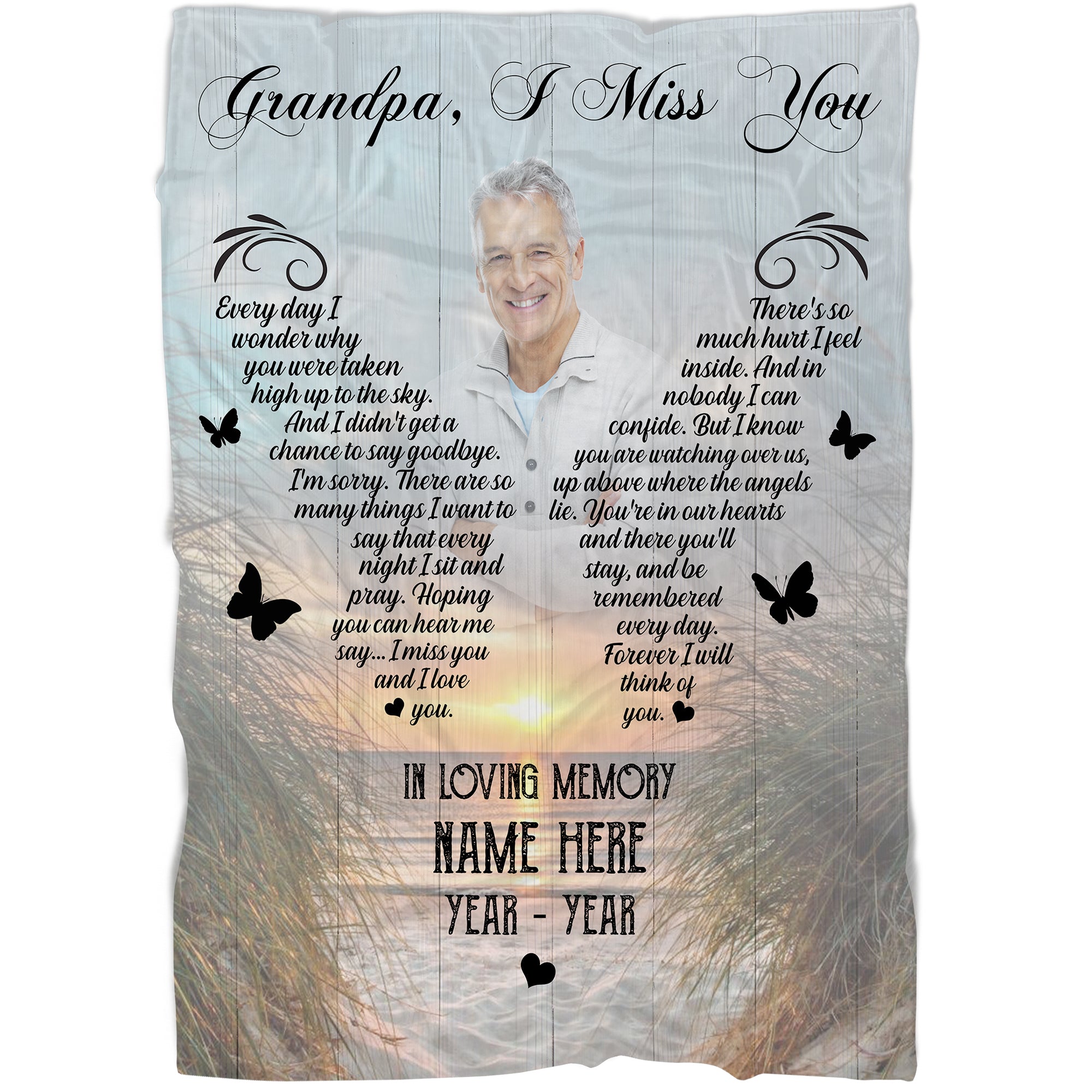 Grandpa Memorial Blanket - Grandpa I Miss You| Grandfather Remembrance, Father's Day in Heaven| Deepest Sympathy Gift for Loss of Grandpa| In Loving Memory| N1587