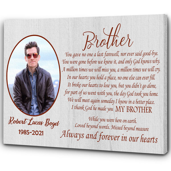 Brother Remembrance Canvas - Custom Image Canvas| Brother Memorial Gift| In Memory of Brother in Heaven| Bereavement Sympathy Gift for Loss of Brother JC339