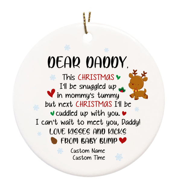 Dear Daddy from Baby Bump Christmas Ornament - Custom Ornament Gift for New Dad, Dad To Be, Expecting Father on Christmas| Baby Shower Gift Baby Reveal Pregnancy Announcement Ornament| JOR07