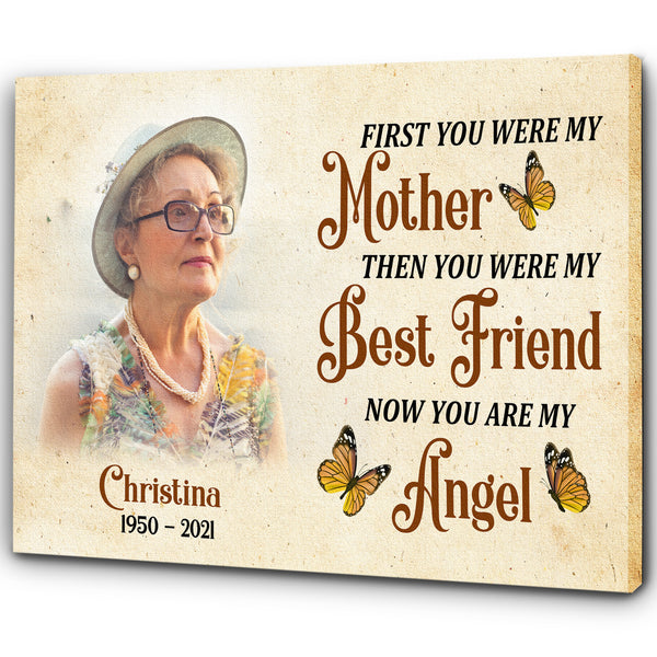 Mother Remembrance - Personalized Memorial Canvas| In Memory of Mom, Angel Mom in Heaven Sympathy Canvas, Memorial Gift for Loss of Mother, Bereavement Gift| N2335