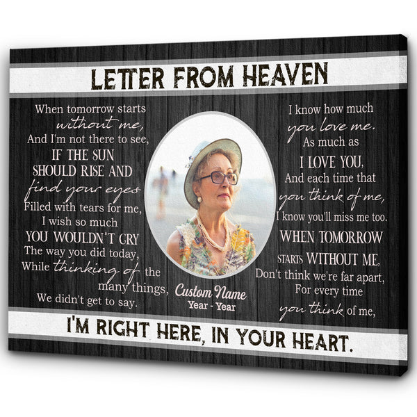 A Letter From Heaven Memorial Canvas| Custom Sympathy Gift for Loss of Loved One Remembrance Keepsake| JC849