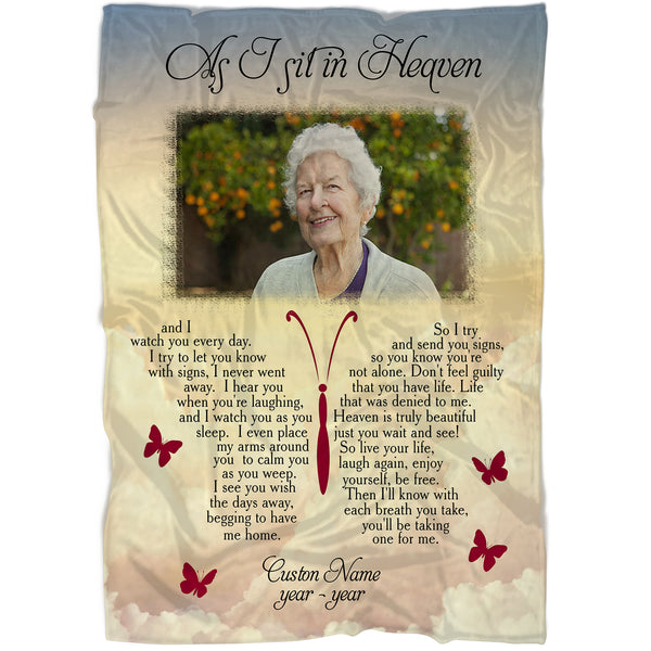 Memorial Blanket - As I Sit in Heaven Blanket| Remembrance Blanket for Loss of Loved One| Memorial Fleece Throw, Mother Loss, Father Loss Sympathy Gift| N1341