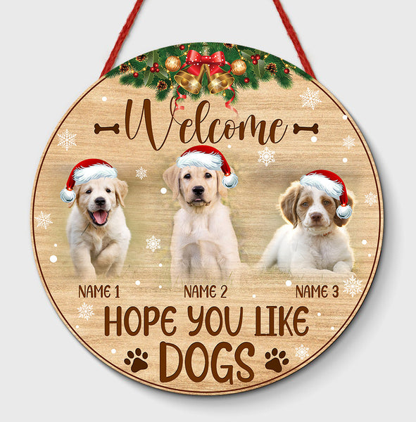 Custom Dog Welcome Sign, Personalized Christmas Wooden Door Hanger for Dog Owners, X-mas Dog Sign Decor| NDH08