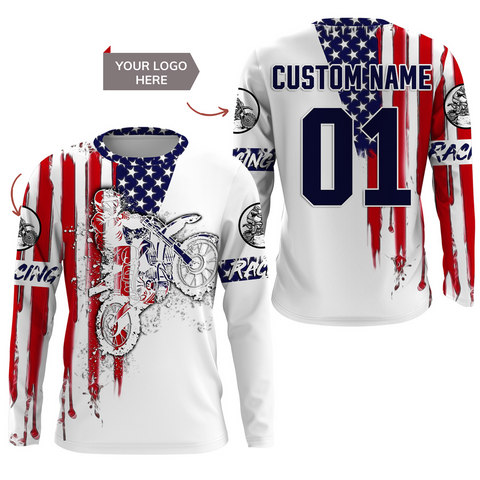 Custom logo dirtbike racing jersey UPF30+ adult kid Patriotic motocross off-road American riders NMS1012