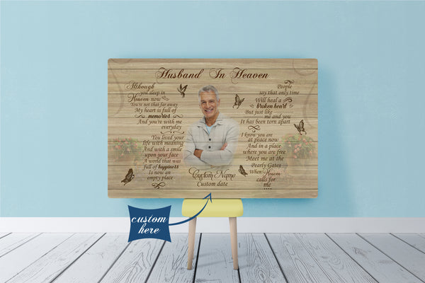 Husband Remembrance Canvas - Husband In Heaven Canvas - Custom Memorial Gift Sympathy Gift for Widow Loss of Husband - Husband Bereavement Husband Keepsake for Memorial Service - JC140