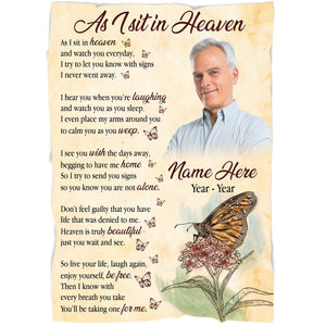 Memorial blanket - As I sit in heaven, Butterfly remembrance memorial blanket, Sympathy gift for loss BNT04