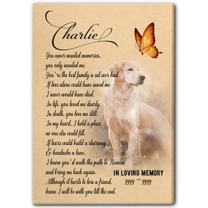 Dog Memorial Canvas| In Loving Memory Dog Memorial Gift Sympathy Gift for Loss of Dog Pet Memorial Gift JCD812