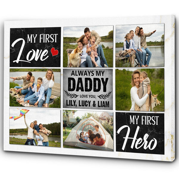 Dad Personalized Canvas Custom Photo Collage Father's Day Gift First Love First Hero Birthday Christmas| N2604