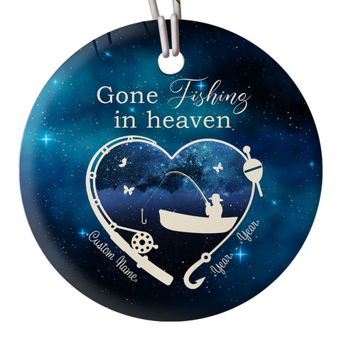 Personalized Memorial Ornament | Gone Fishing In Heaven Ornament - Christmas Sympathy Gift for Loss Dad, Loss Father | Remembrance Ornament | Bereavement Gift TD16