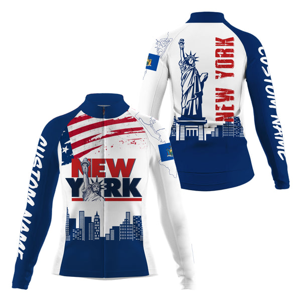 New York blue Women cycling jersey NYC bike shirt with 3 pockets Custom team name USA cycling gear| SLC130