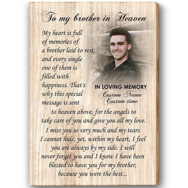 Loss of Brother Memorial Canvas| To My Brother Personalized Memorial Gift | Brother In Heaven Memorial Gift | Bereavement Sympathy Gift| In Loving Memory of Brother Wall Art| T833