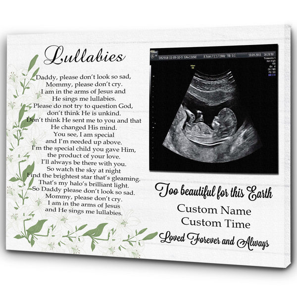 Baby Memorial Canvas - Too Beautiful For This Earth Wall Art Customized Memorial Gift for Loss of Baby Stillborn Loss Infant Loss Miscarriage In Loving Memory of Baby Angel - JC676