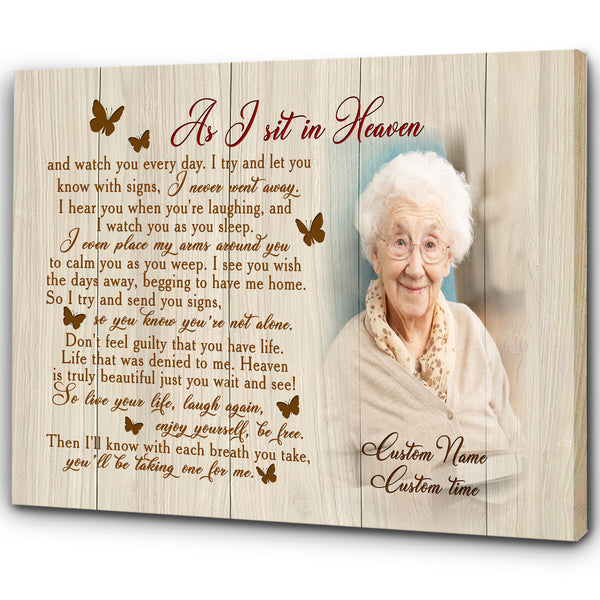 Memorial Canvas| As I Sit in Heaven Butterfly Canvas Personalized Memorial Gift for Loss of Loved One, Family Loss Gift| Bereavement Sympathy Gift| In Loving Memory Wall Art| JC646 Myfihu