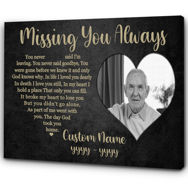 Memorial Gift for Loss of Loved One in Heaven Missing You Always Personalized Canvas Memory VTQ89