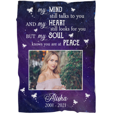 Memory Photo Gifts| Remembrance Gifts|  My Mind Still Talks to You Blanket|  Remembrance Gifts for Loss of A Loved  One Gifts for Sister in Heaven Throw Fleece  Blanket| BP6 Myfihu