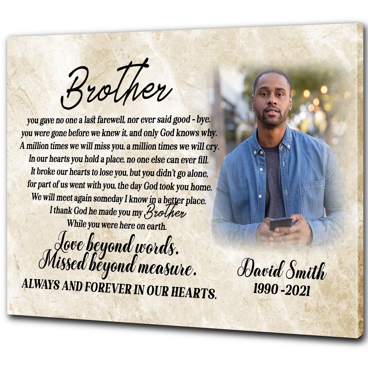 Personalized My Brother In Heaven Canvas|  Memorial Keepsake Loss of Brother| Sympathy  Canvas Gift for Brother| In Loving Memory  of Brother on Christmas, Birthday CP32