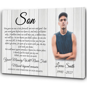 Son Memorial Canvas| My Angel Son in Heaven Sympathy Gifts for Loss of Son In Loving Memory of Son CP25