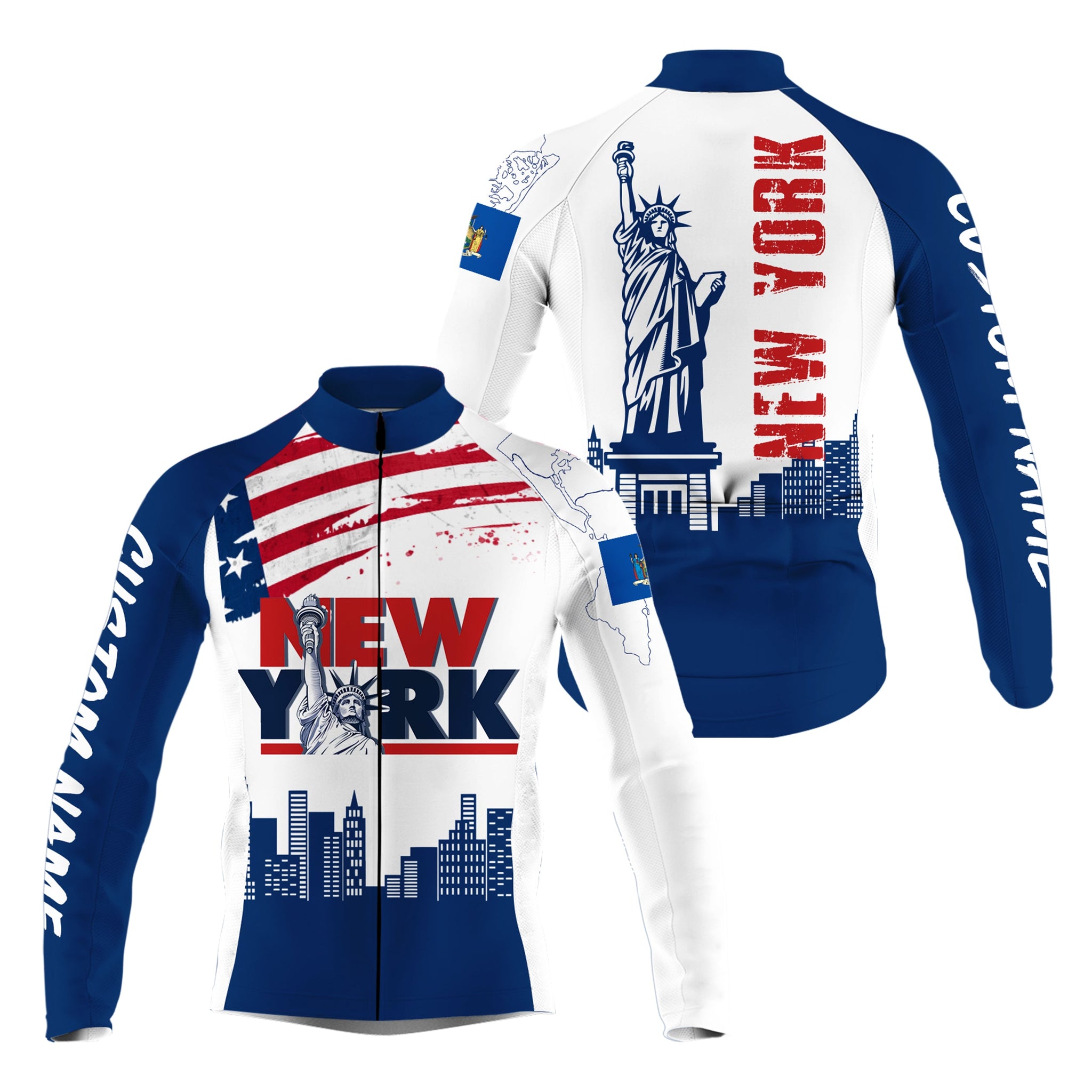 New York blue men cycling jersey NYC bike shirt with 3 pockets Custom team name USA cycling gear| SLC130