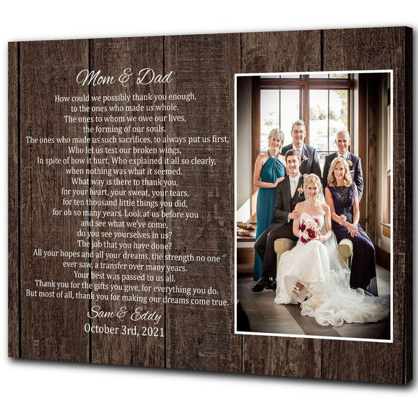 Personalized Canvas| Thank You Mom & Dad Canvas on Wedding Day| Custom Gift Thank You Gift for Parents on Wedding, Anniversary, Christmas| Gift from Groom Bride on Wedding| JC734