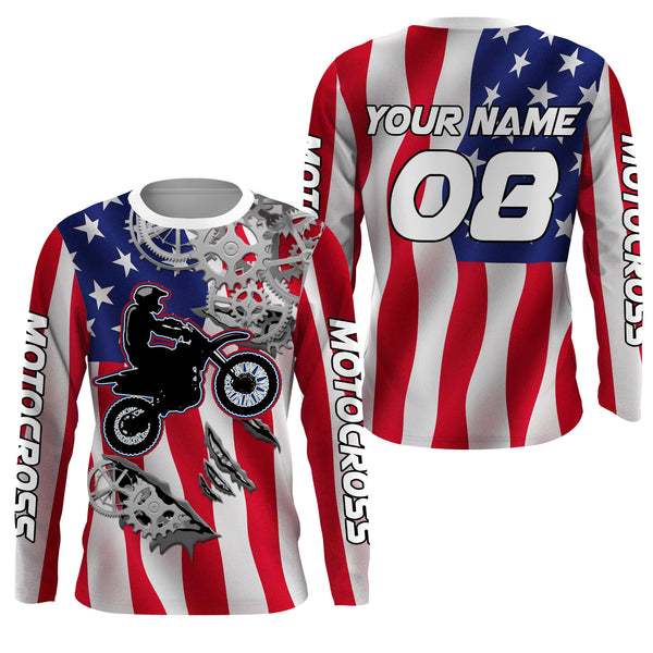 American Flag Motocross jersey custom name UV protective adult&kid dirt bike sprocket off-road| NMS900