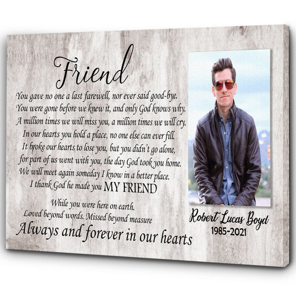 Friend Memorial Canvas - Personalized Memorial Gift for Loss of Friend Sympathy Gift In Loving Memory of Friend Remembrance Keepsake Friend Bereavement Condolence Gift - JC751