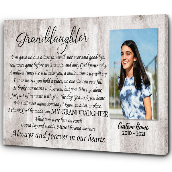 Granddaughter Memorial Canvas - Personalized Memorial Gift Sympathy Gift for Loss of Granddaughter In Loving Memory of Granddaughter Remembrance Canvas Bereavement Condolence - JC754